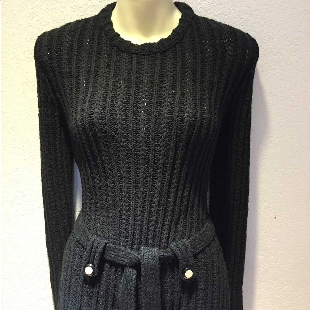 CHANEL Black Ribbed Knit Scoop Neck Sweater Dress